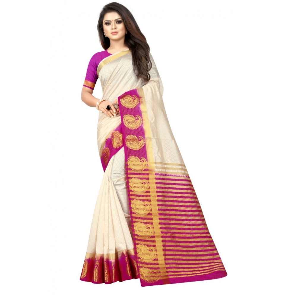 Rani Rangoli Kanjivaram Silk Saree With Unstitched Blouse Piece