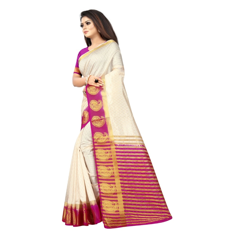 Rani Rangoli Kanjivaram Silk Saree With Unstitched Blouse Piece