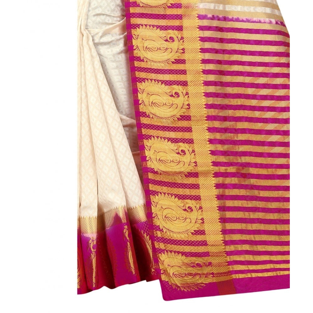 Rani Rangoli Kanjivaram Silk Saree With Unstitched Blouse Piece