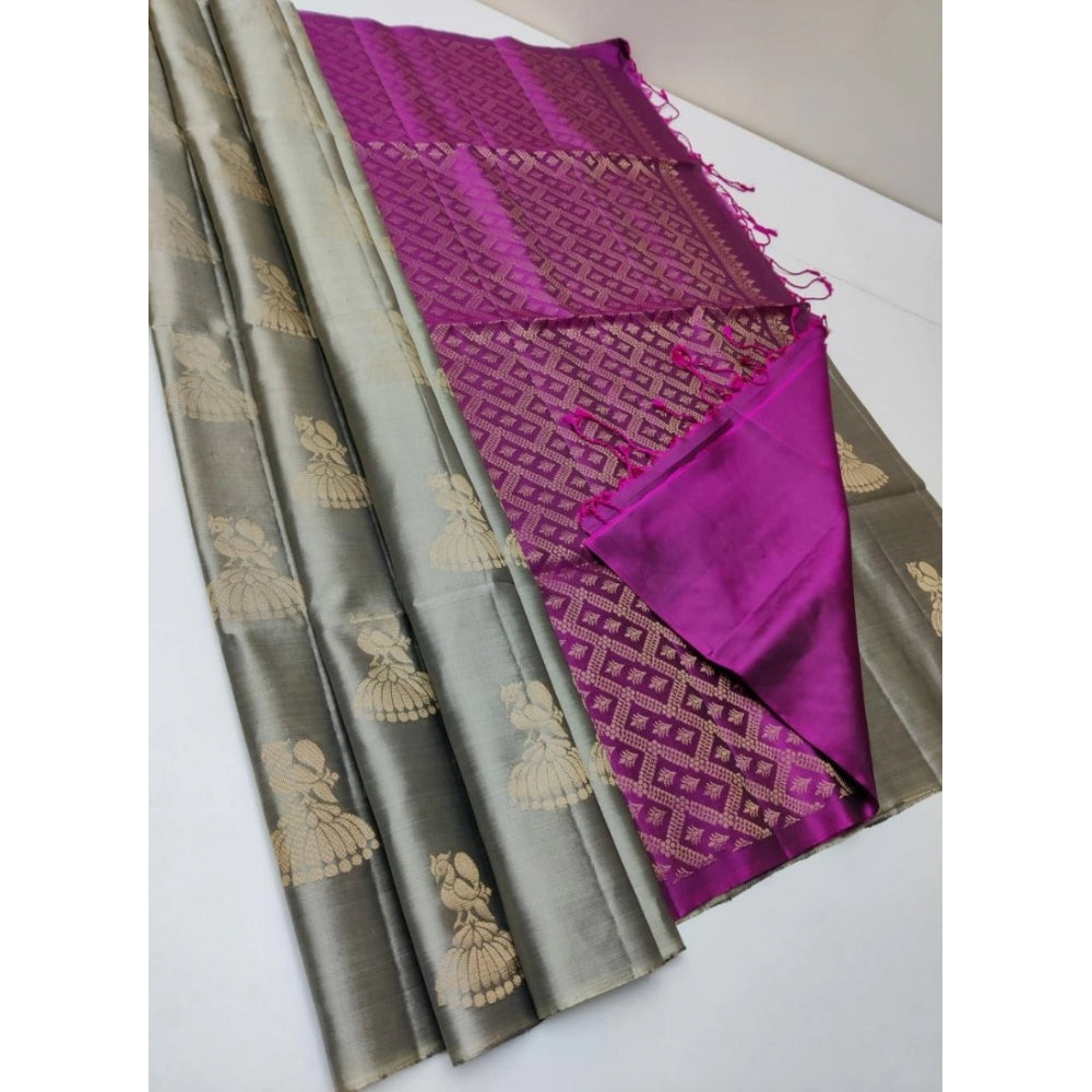 Borderless Kanjivaram Silk Sarees With Unstitched Blouse