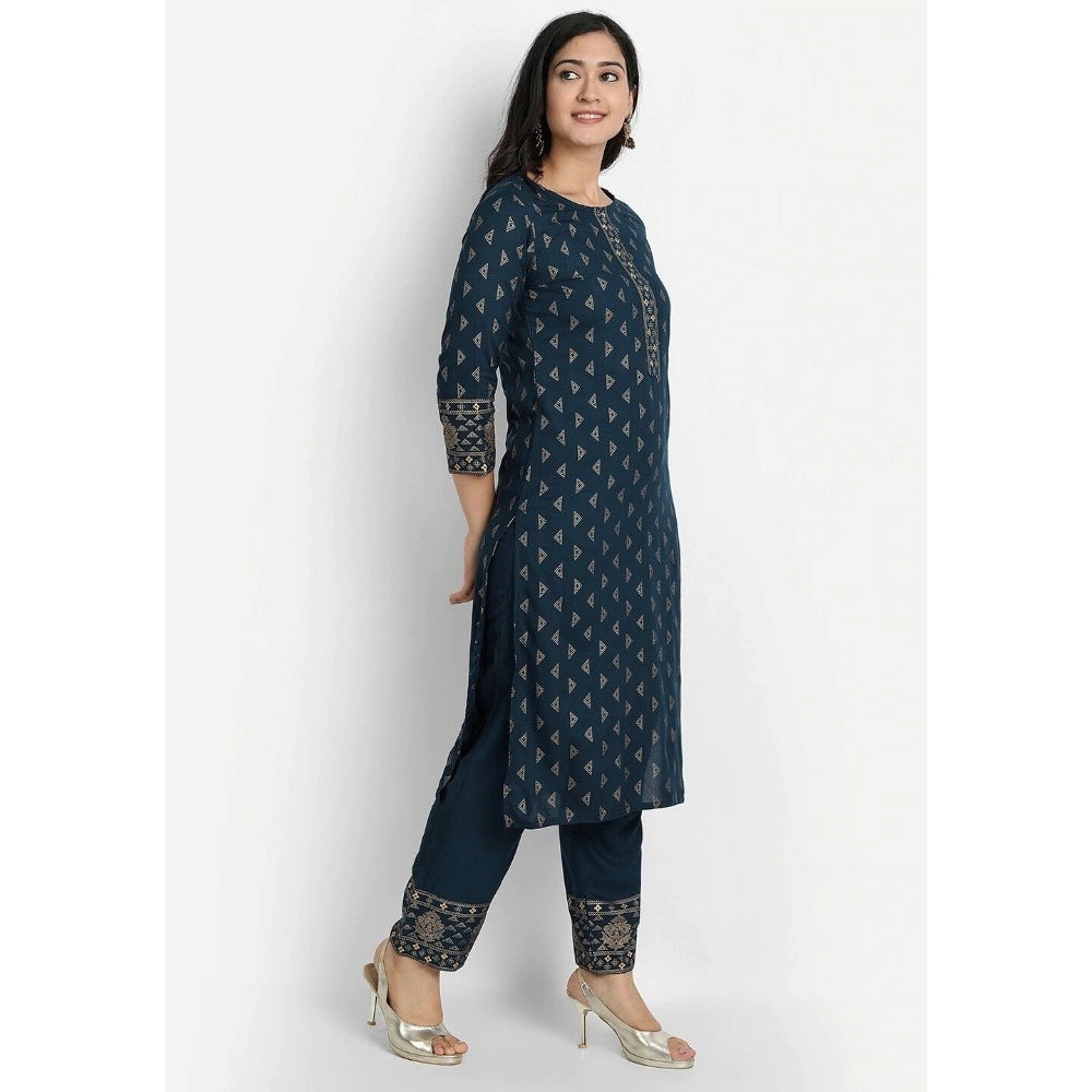 Cotton Blend Printed Work Kurti With Bottom And Dupatta Set