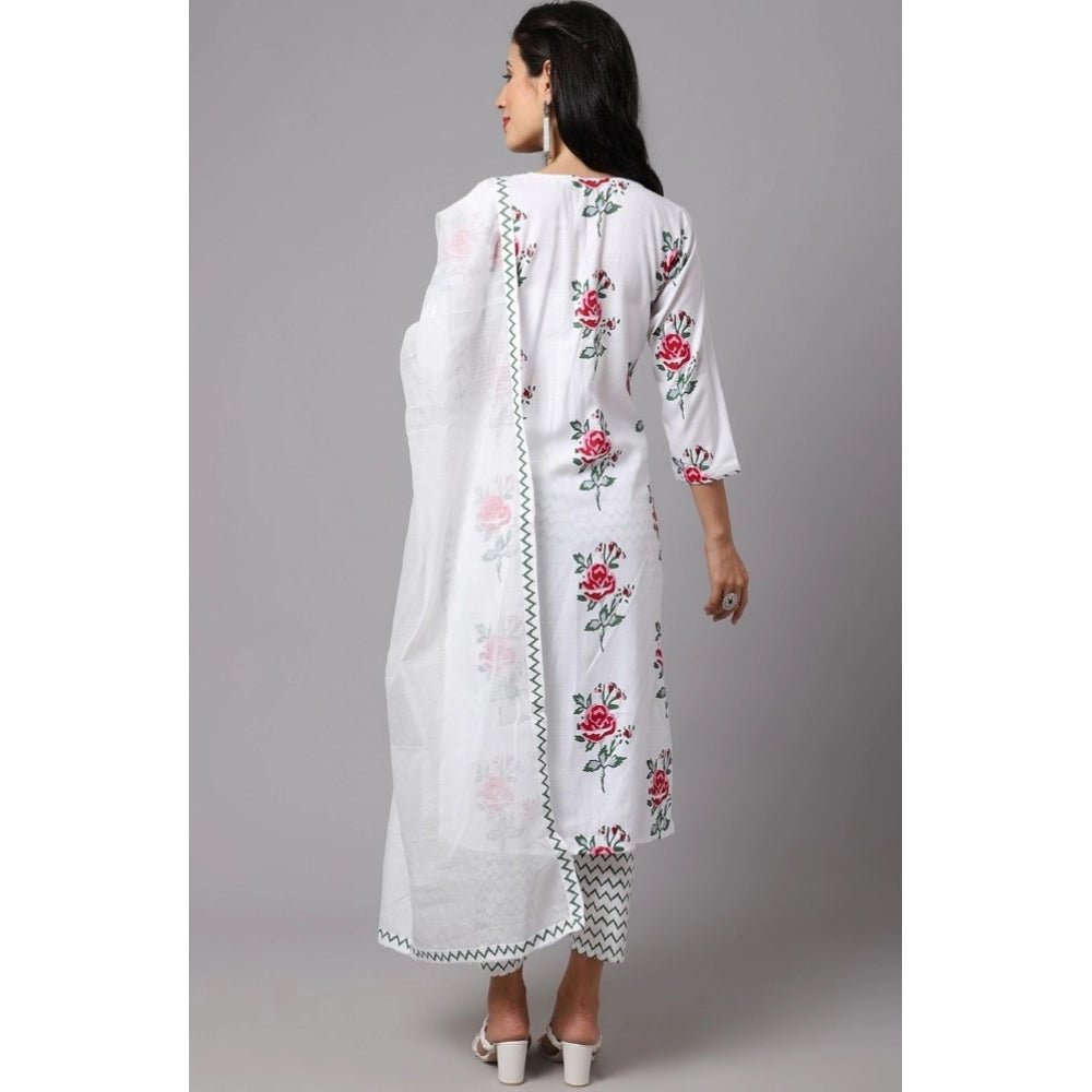 Cotton Blend Printed Work Kurti With Bottom And Dupatta Set