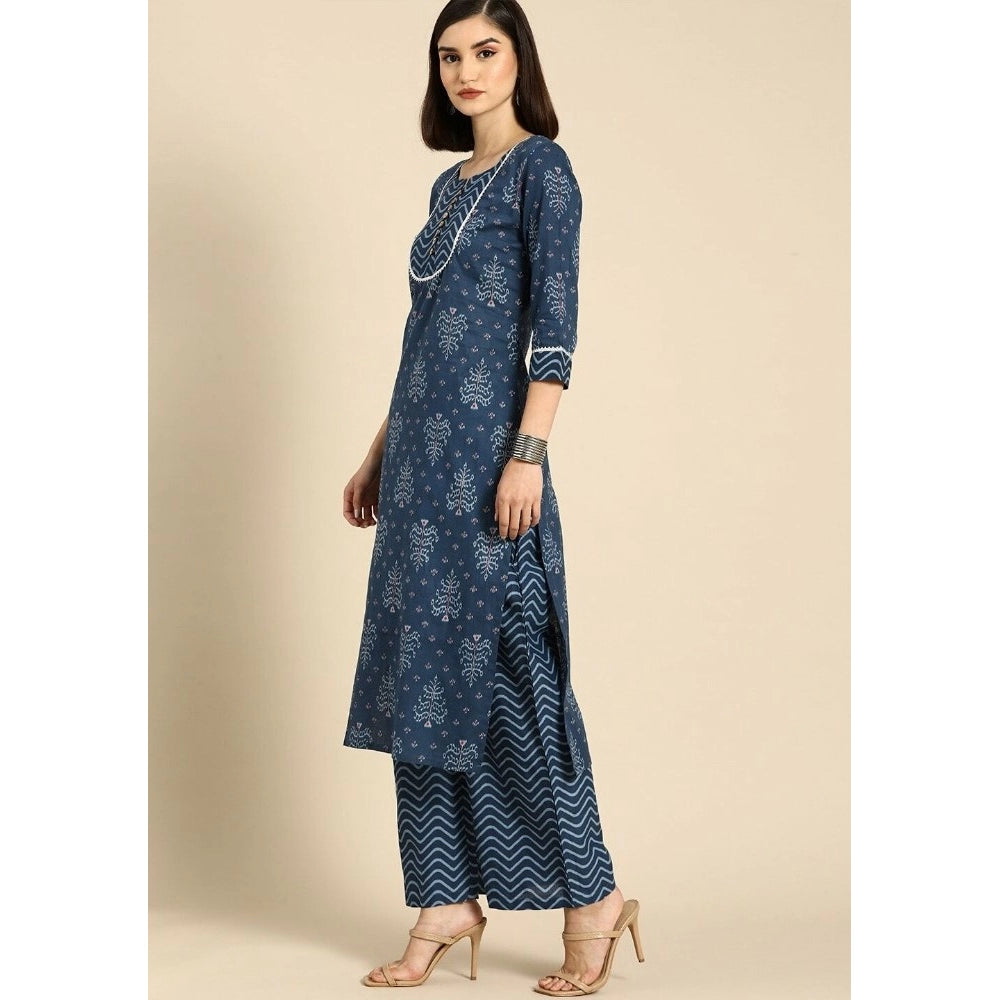 Cotton Blend Printed Work Kurti With Bottom And Dupatta Set