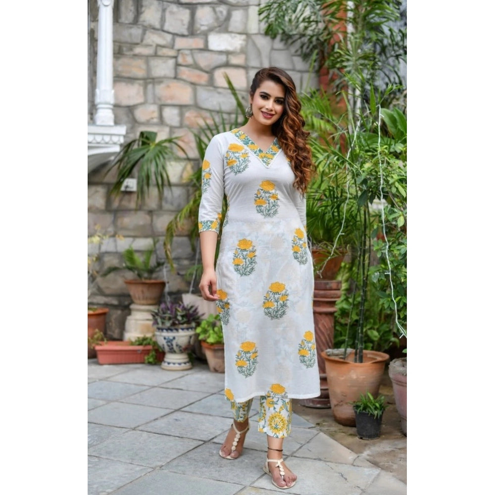 Cotton Blend Printed Work Kurti With Bottom And Dupatta Set