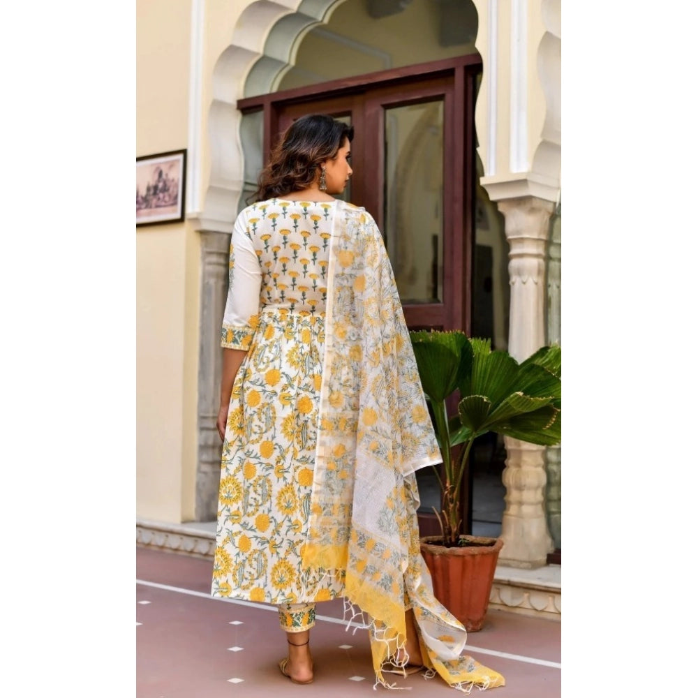 Cotton Blend Printed Work Kurti With Bottom And Dupatta Set