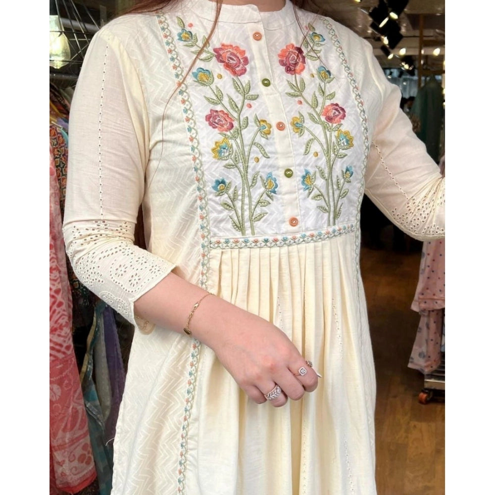 Embroidered Cotton Cotton Chikankari Kurti With Pants And Stall Dupatta