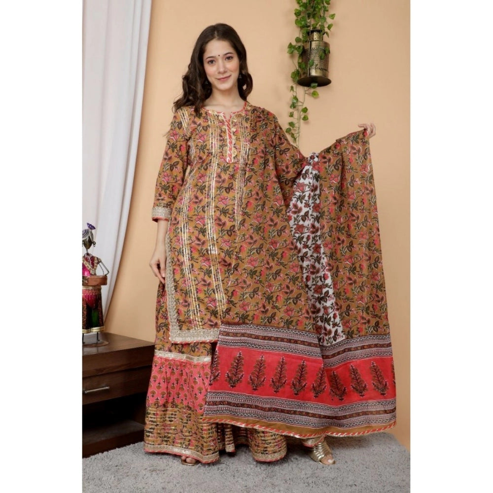 Full Gota Work Cotton Kurti And Sharara With Dupatta Set