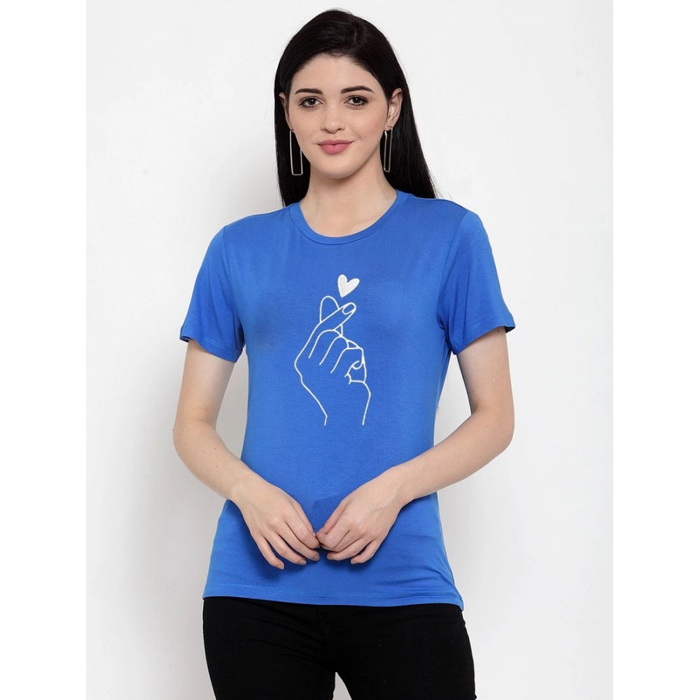 Cotton Blend Hand Heart Line Art Printed T-Shirt