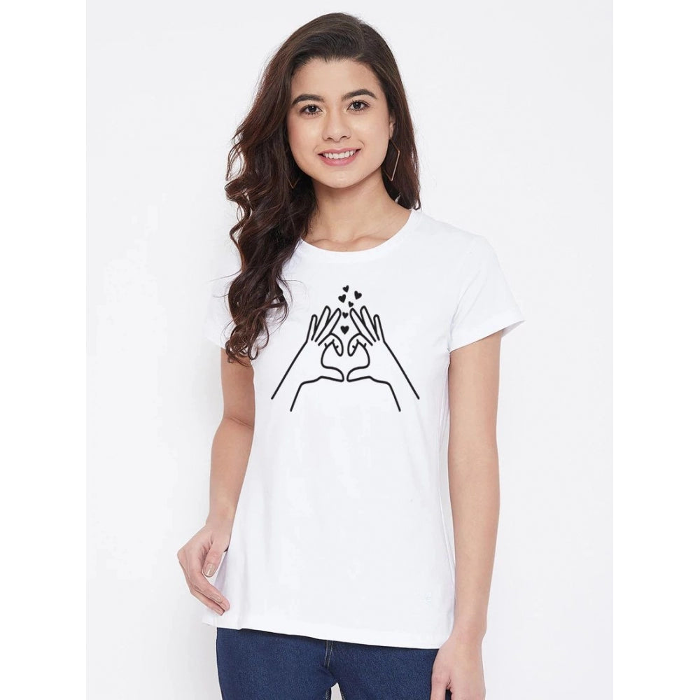 Cotton Blend Heart Hands Line Art Printed T-Shirt