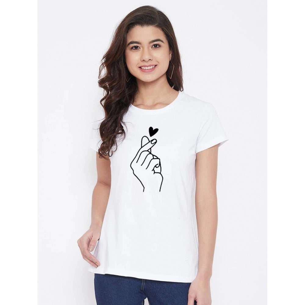 Cotton Blend Hand Heart Line Art Printed T-Shirt