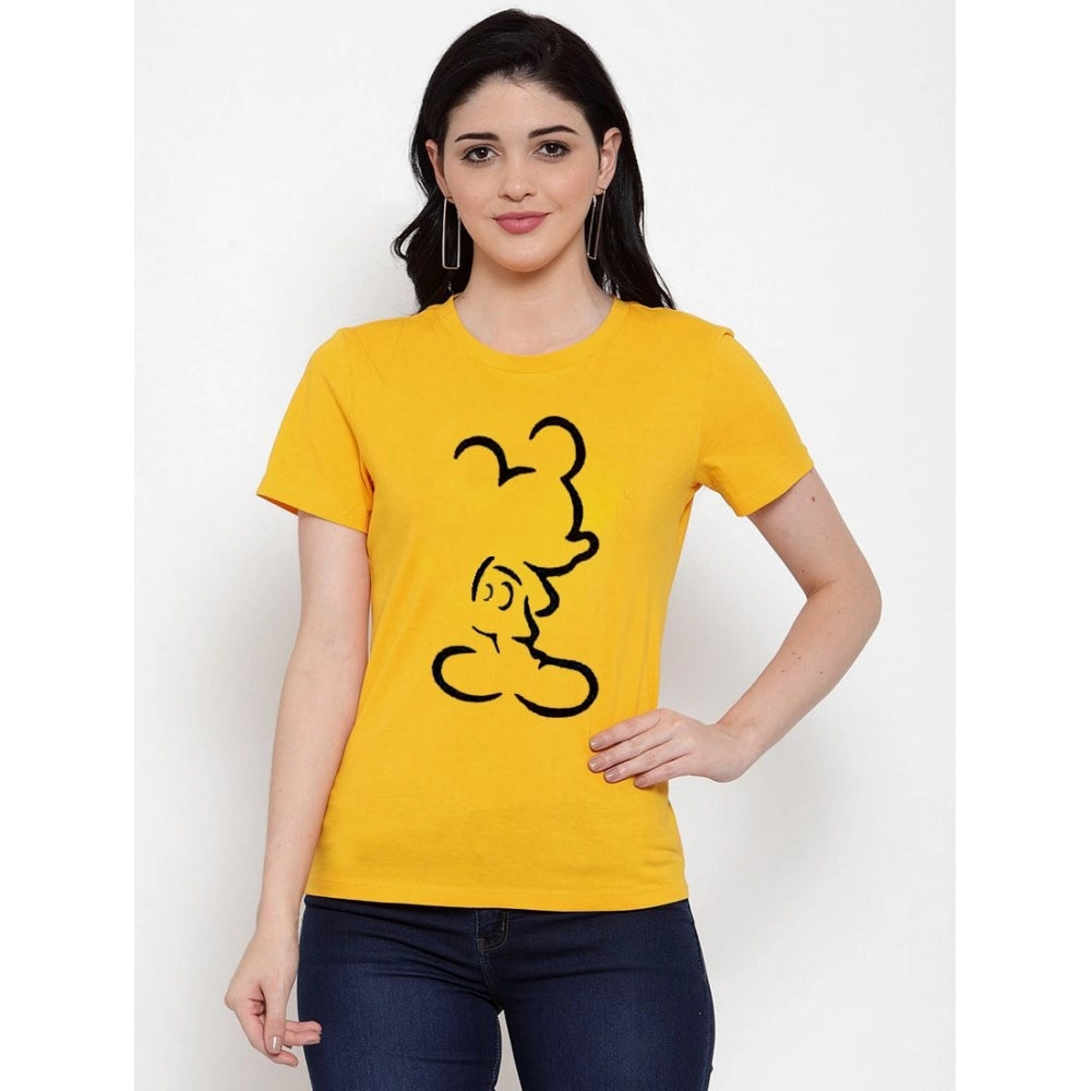 Cotton Blend Mickey Mouse Line Art Printed T-Shirt