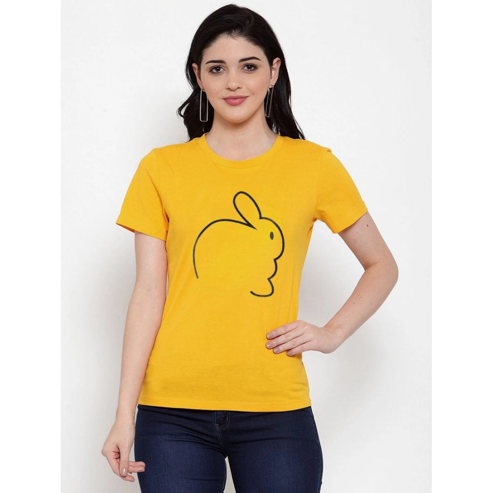 Cotton Blend Rabbit Line Art Printed T-Shirt