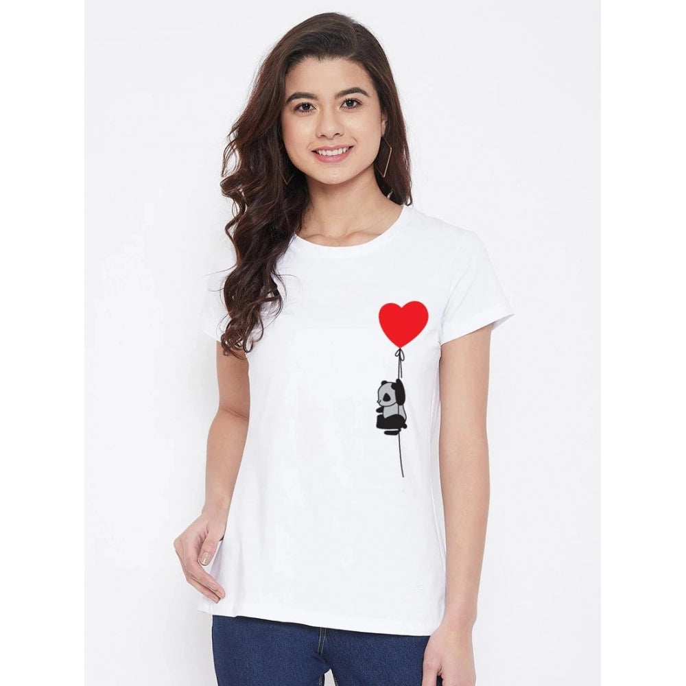 Cotton Blend Panda With Heart Balloon Printed T-Shirt