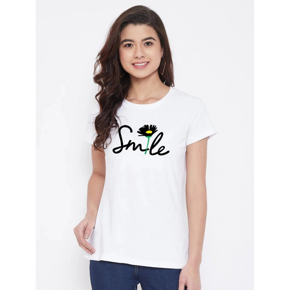 Cotton Blend Smile With Flower Printed T-Shirt