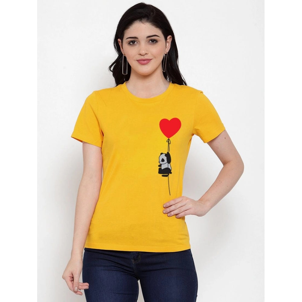 Cotton Blend Panda With Heart Balloon Printed T-Shirt