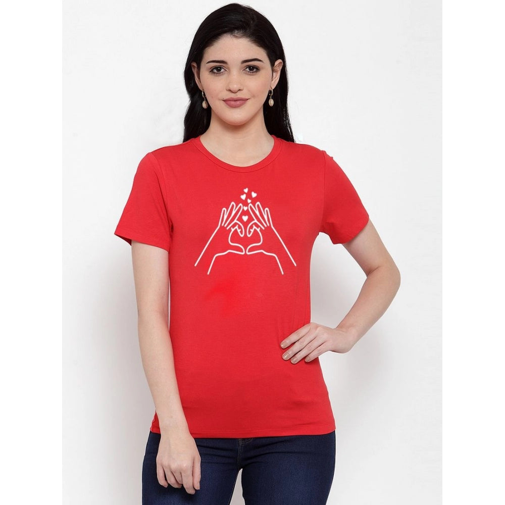 Cotton Blend Heart Hands Line Art Printed T-Shirt