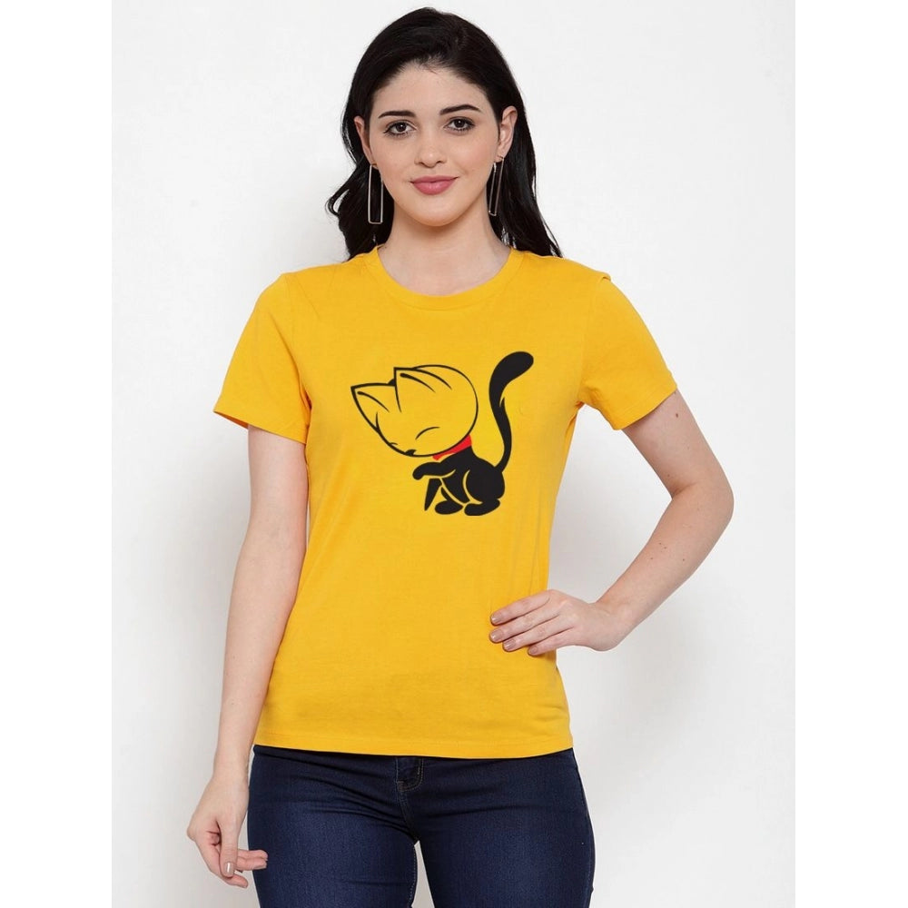 Cotton Blend Cat Printed T-Shirt