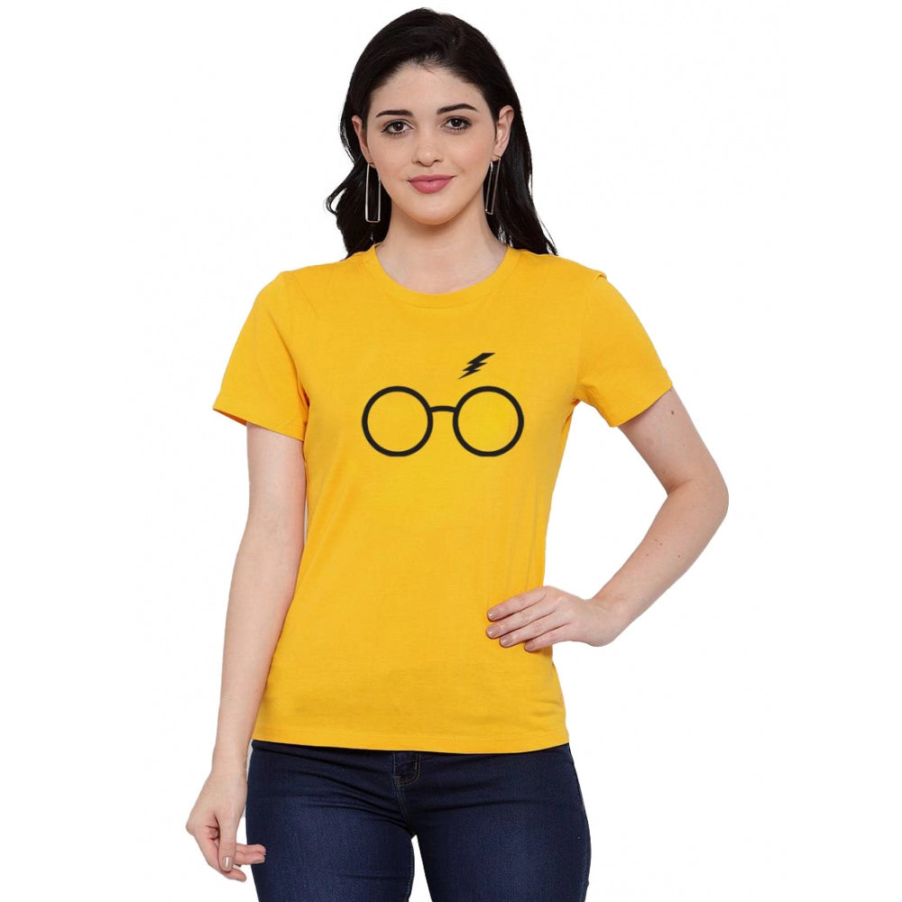 Cotton Blend Centre Black Eye Glasses Line Art Printed T-Shirt