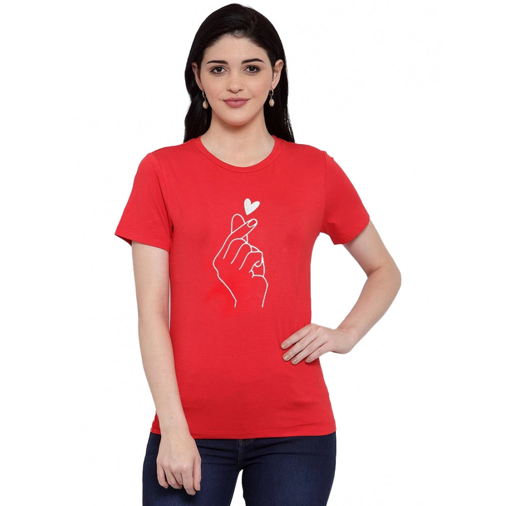 Cotton Blend Hand Heart Line Art Printed T-Shirt