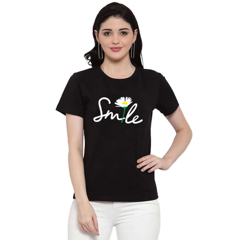 Cotton Blend Smile With Flower Printed T-Shirt