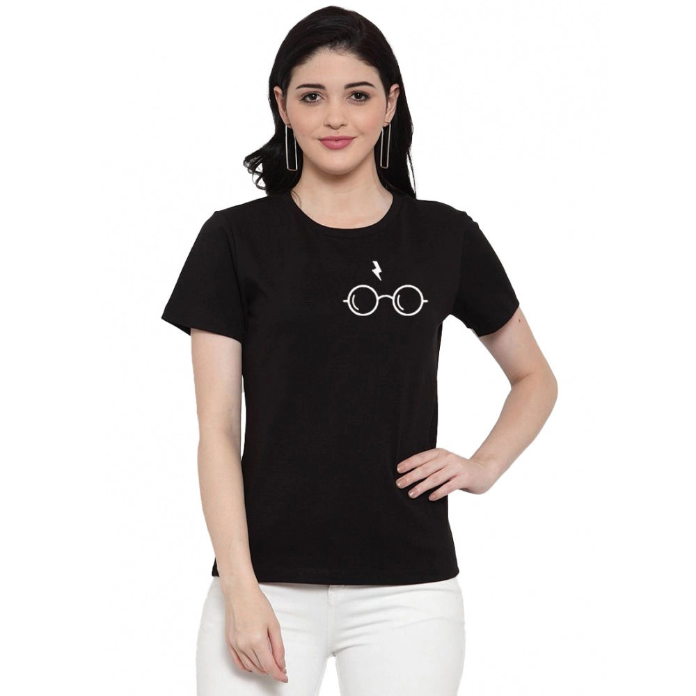 Cotton Blend Left Corner Black Eye Glasses Line Art Printed T-Shirt