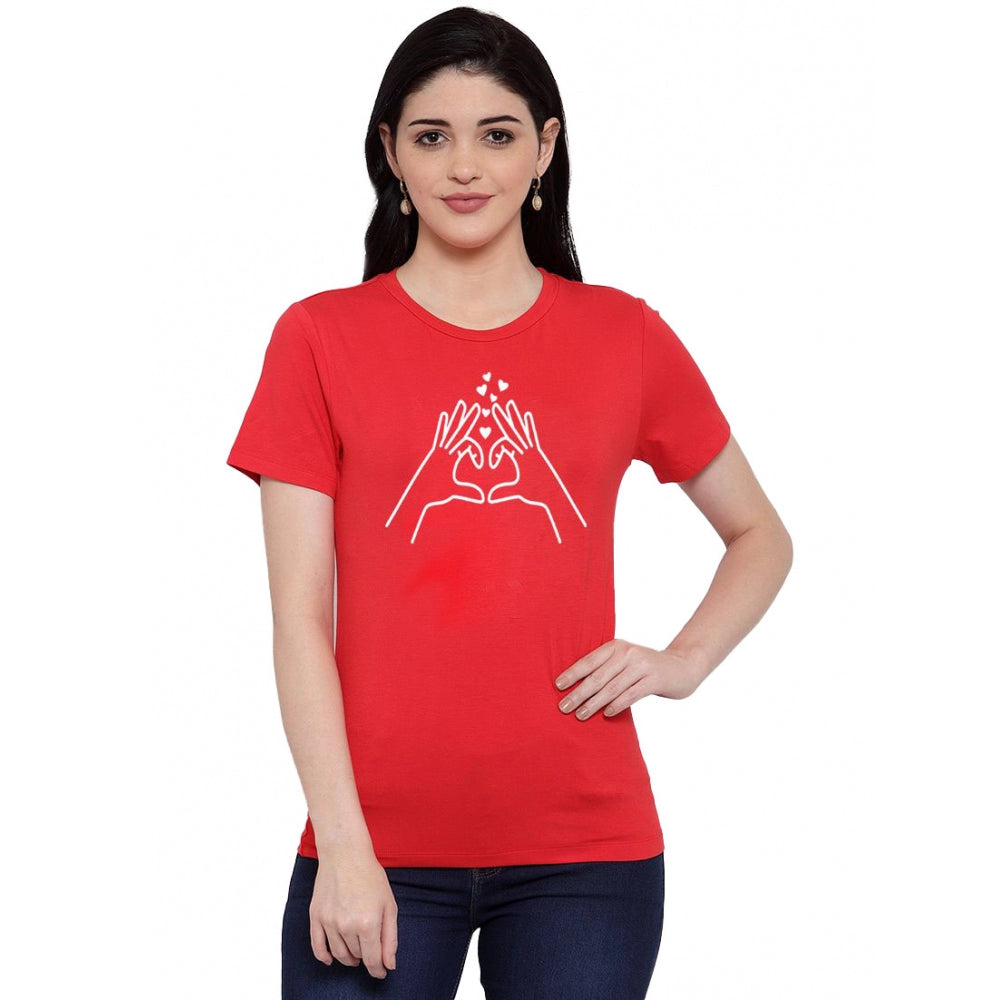 Cotton Blend Heart Hands Line Art Printed T-Shirt