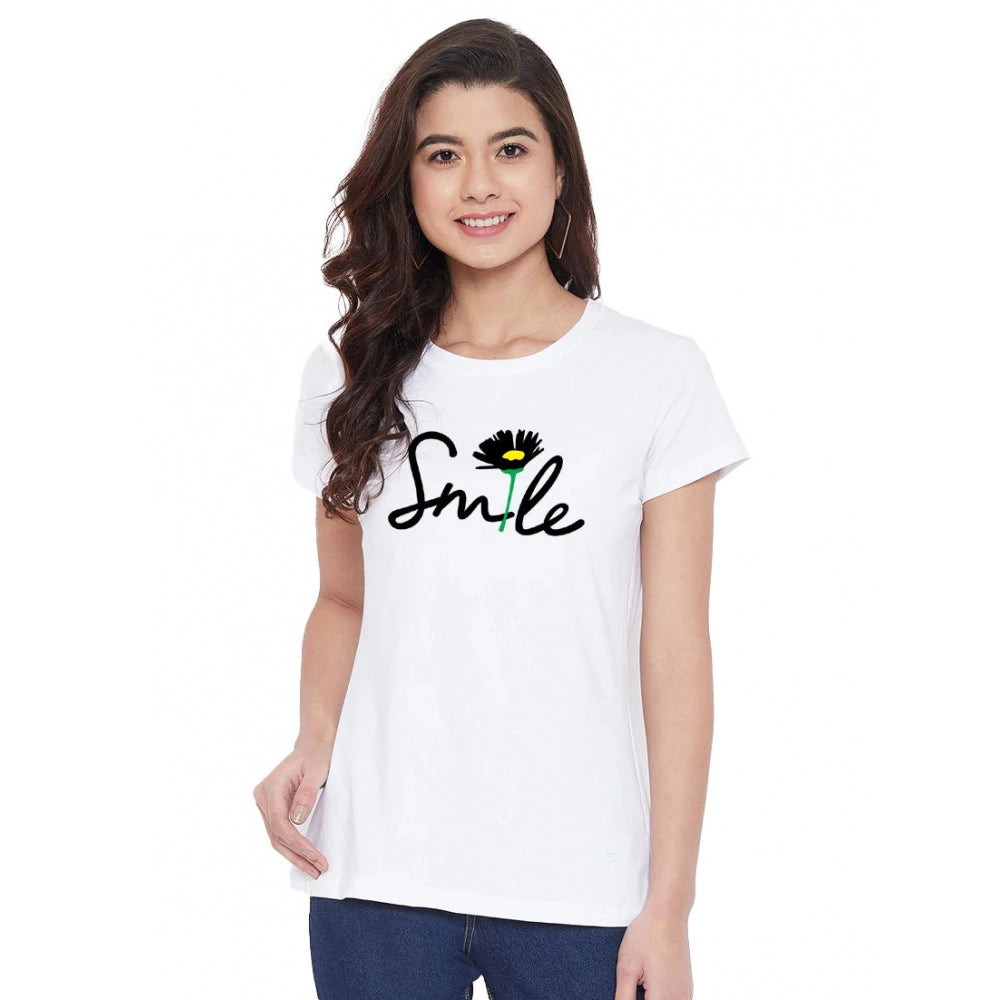 Cotton Blend Smile With Flower Printed T-Shirt