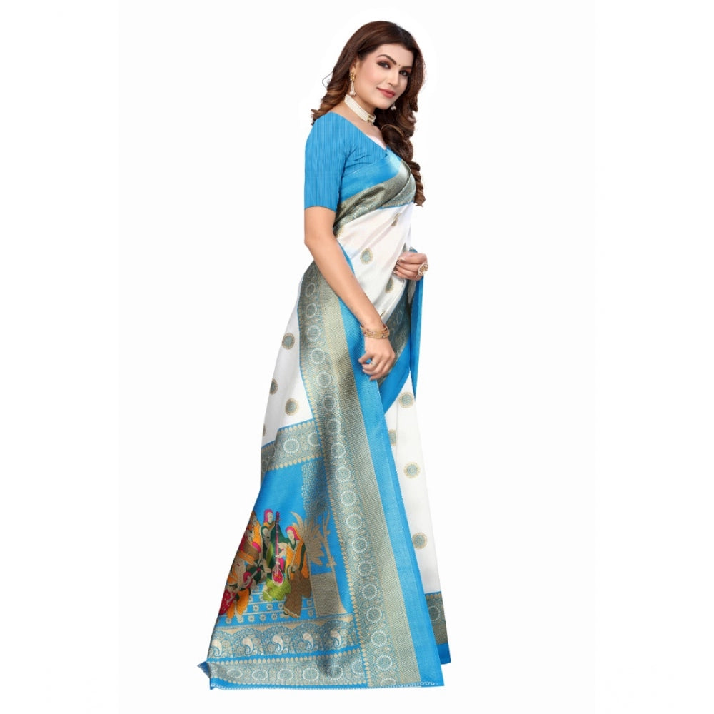 Art Silk Printed Saree With Unstitched Blouse