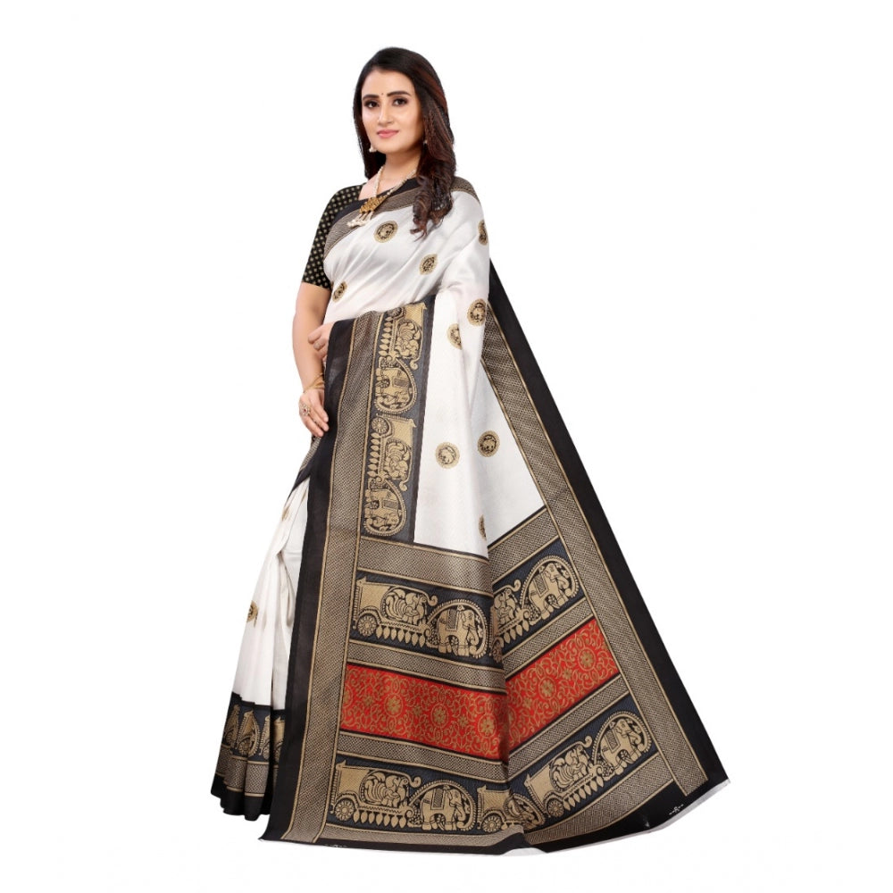 Art Silk Printed Saree With Unstitched Blouse