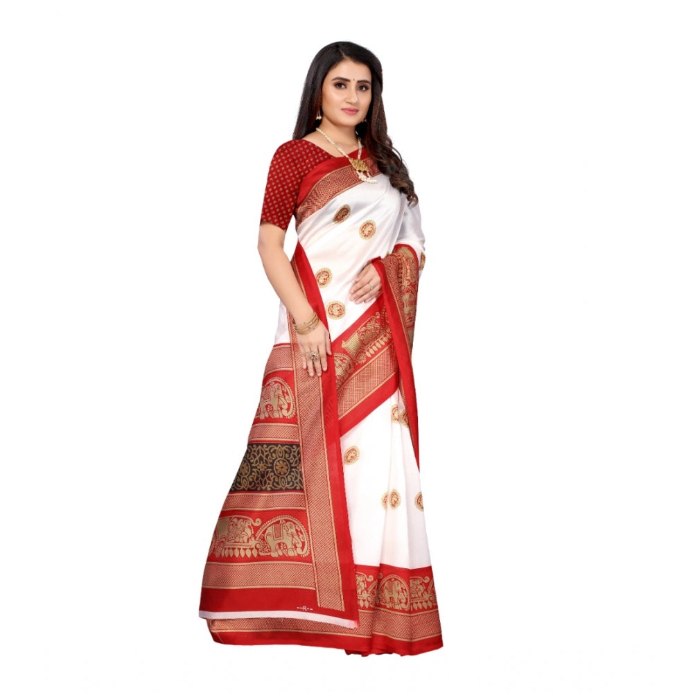 Art Silk Printed Saree With Unstitched Blouse