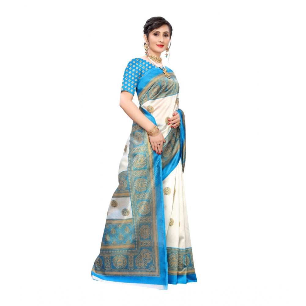 Art Silk Printed Saree With Unstitched Blouse