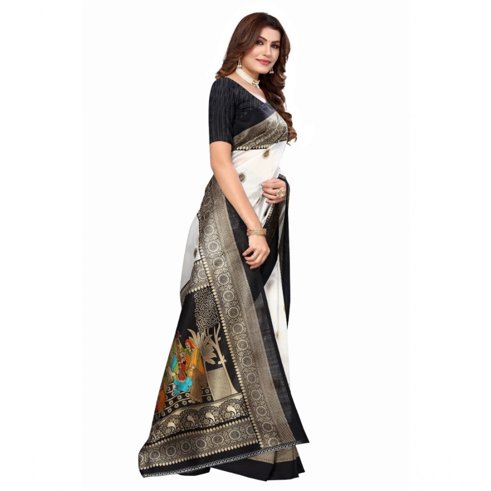 Art Silk Printed Saree With Unstitched Blouse