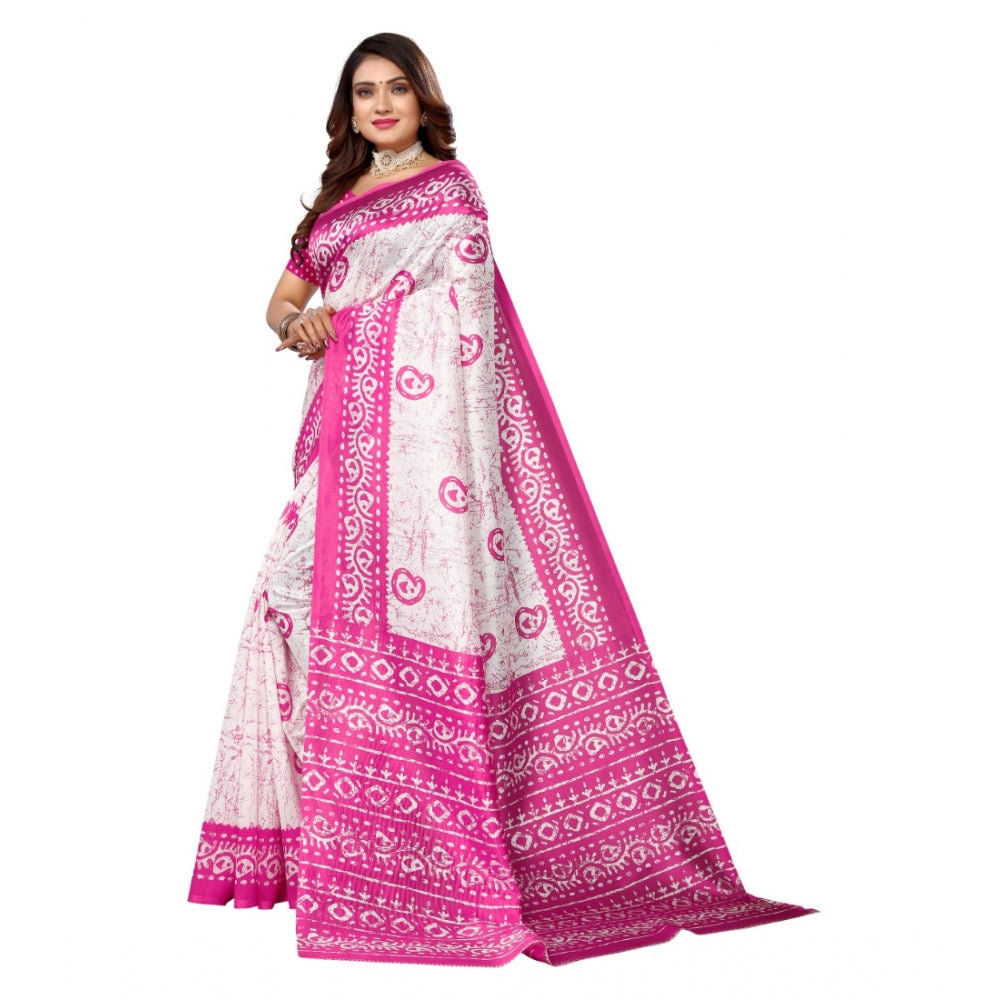 Art Silk Printed Saree With Unstitched Blouse