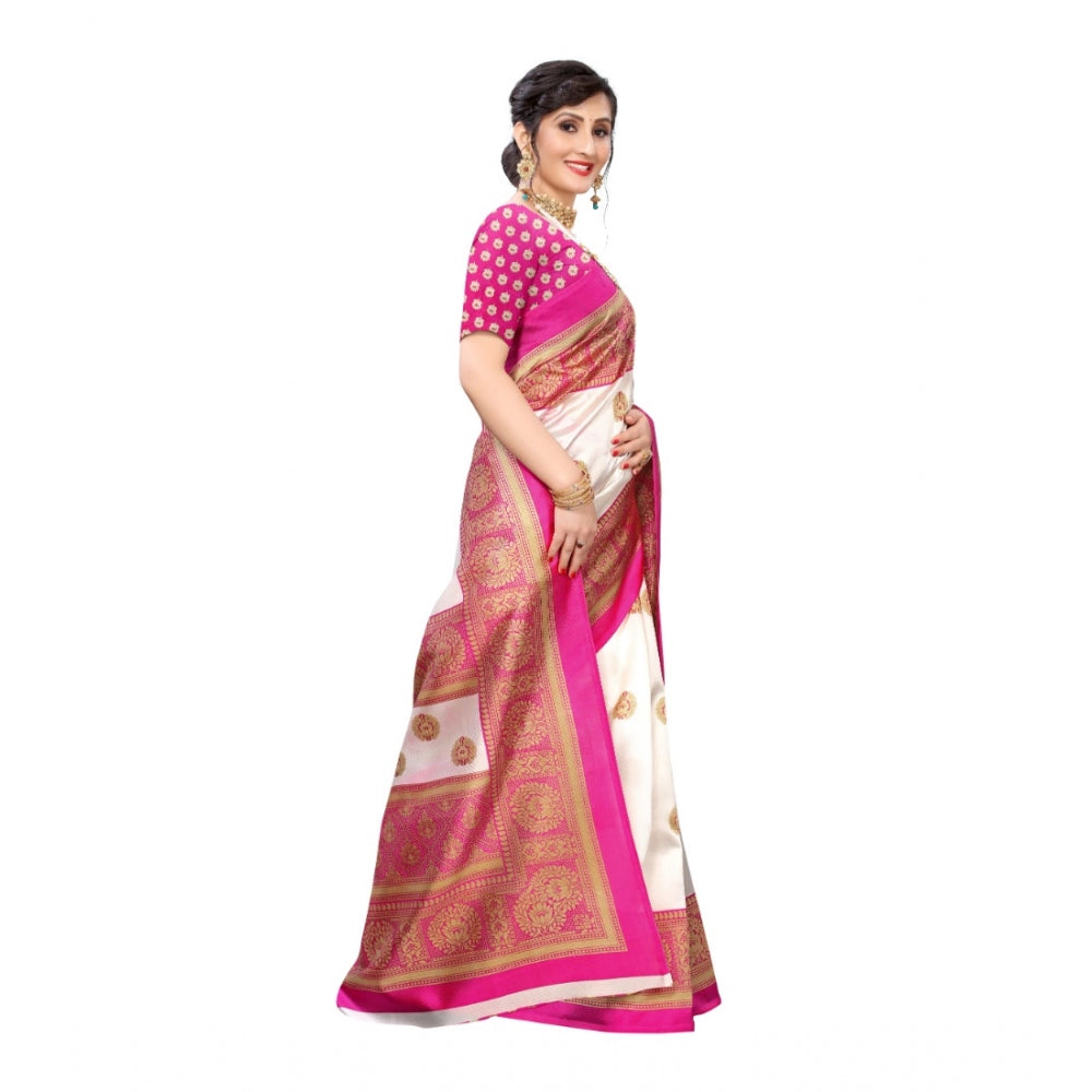 Art Silk Printed Saree With Unstitched Blouse