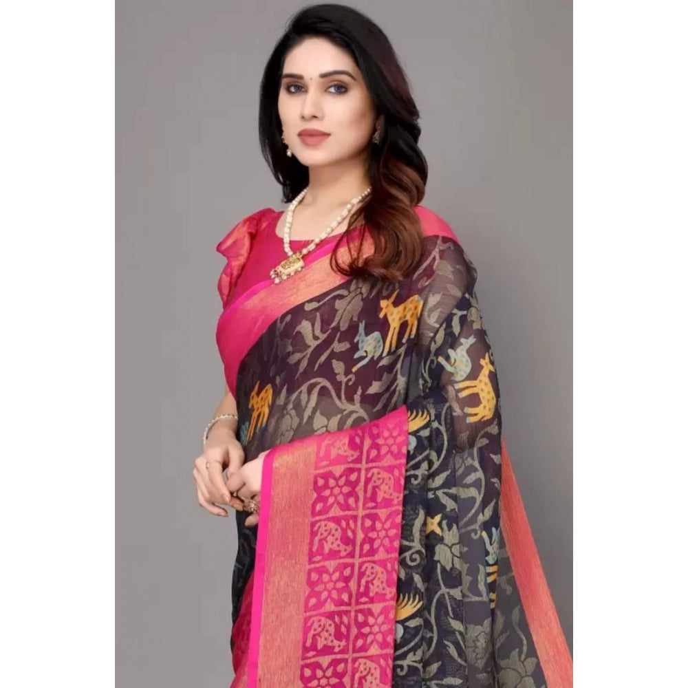 Viscose Rayon Printed Saree With Unstitched Blouse