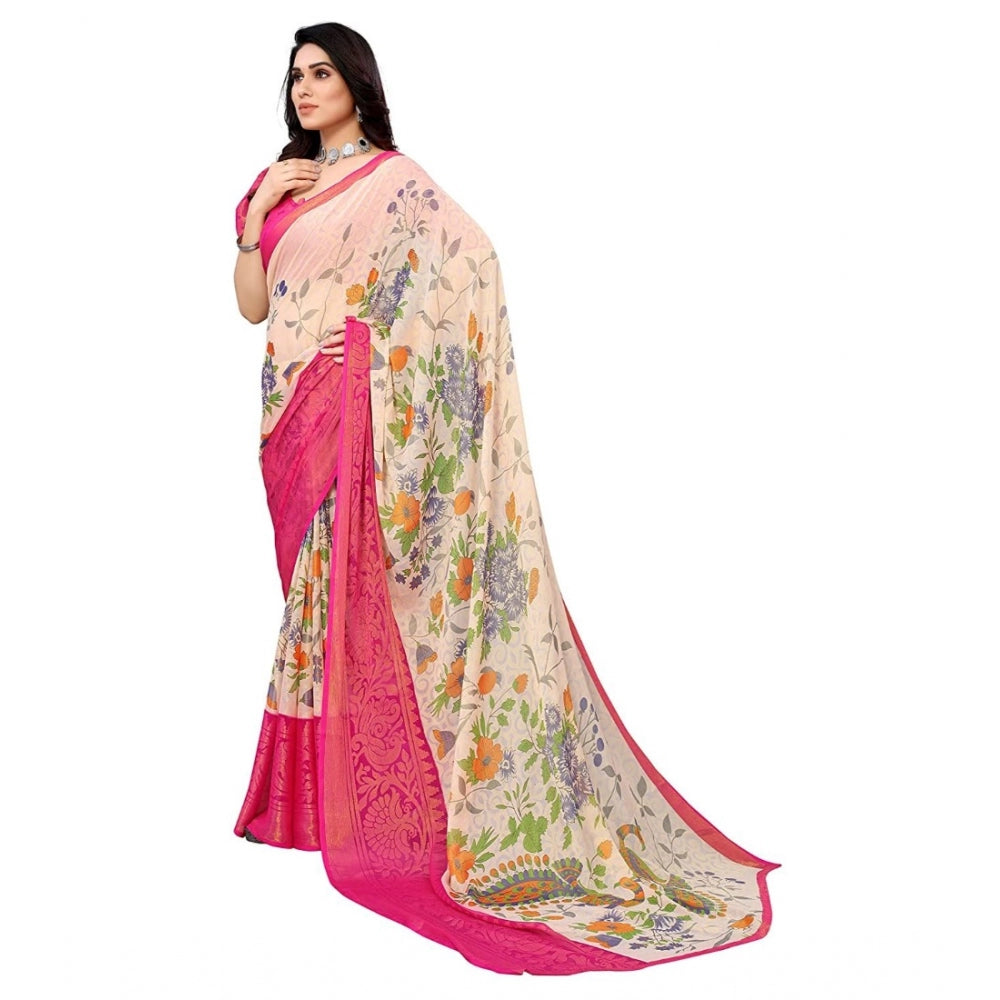 Viscose Rayon Printed Saree With Unstitched Blouse