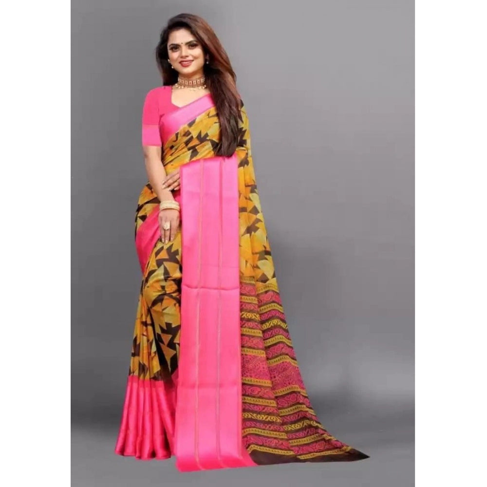 Sattin Patta Printed Saree With Unstitched Blouse