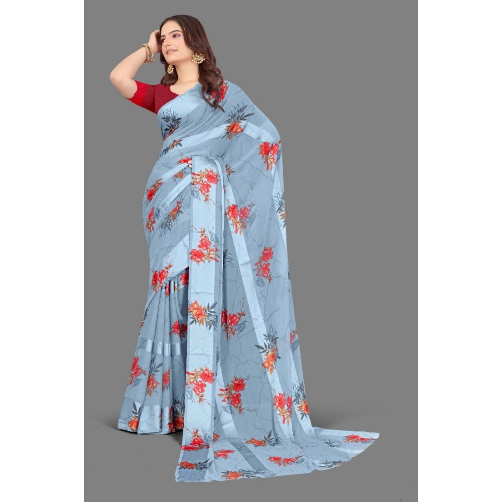 Sattin Patta Printed Saree With Unstitched Blouse