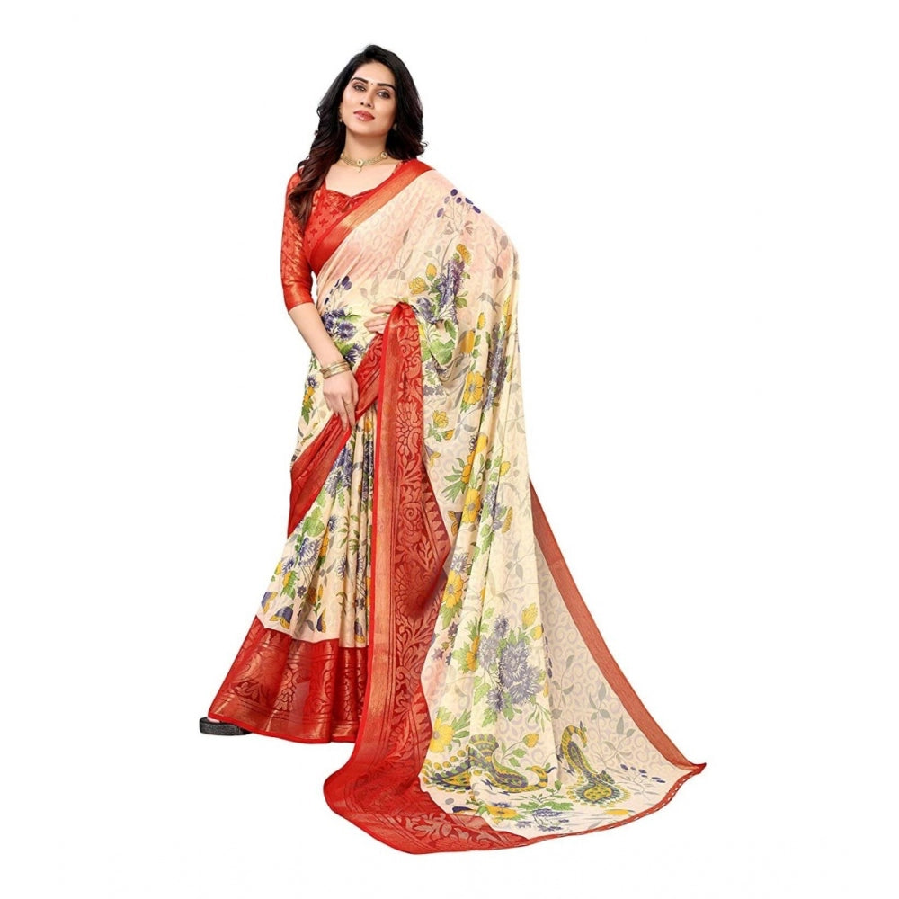 Viscose Rayon Printed Saree With Unstitched Blouse