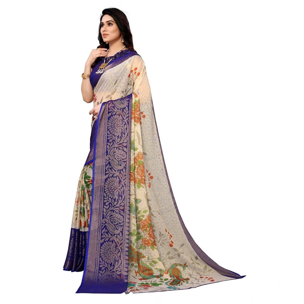 Viscose Rayon Printed Saree With Unstitched Blouse