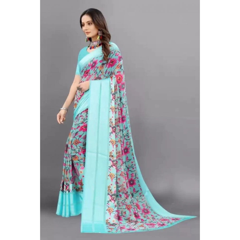 Sattin Patta Printed Saree With Unstitched Blouse