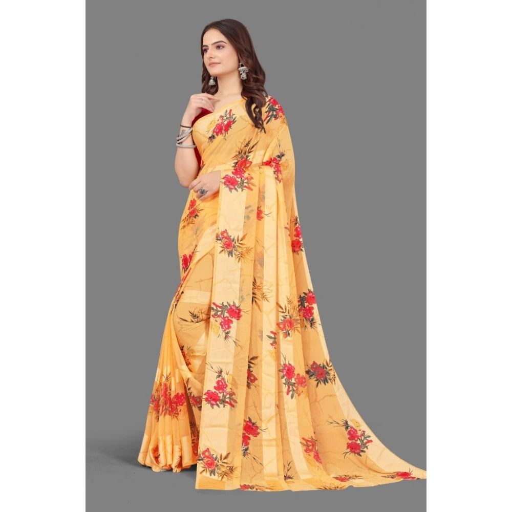 Sattin Patta Printed Saree With Unstitched Blouse