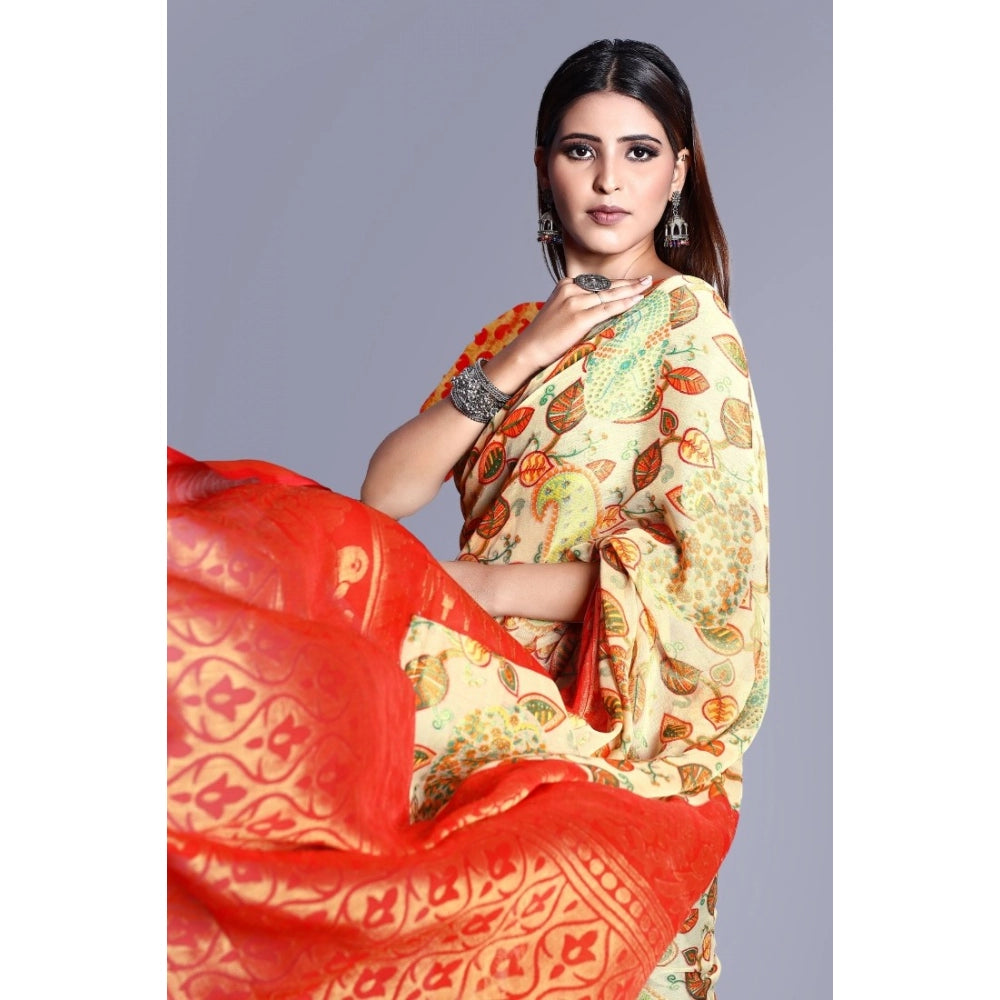 Viscose Rayon Printed Saree With Unstitched Blouse