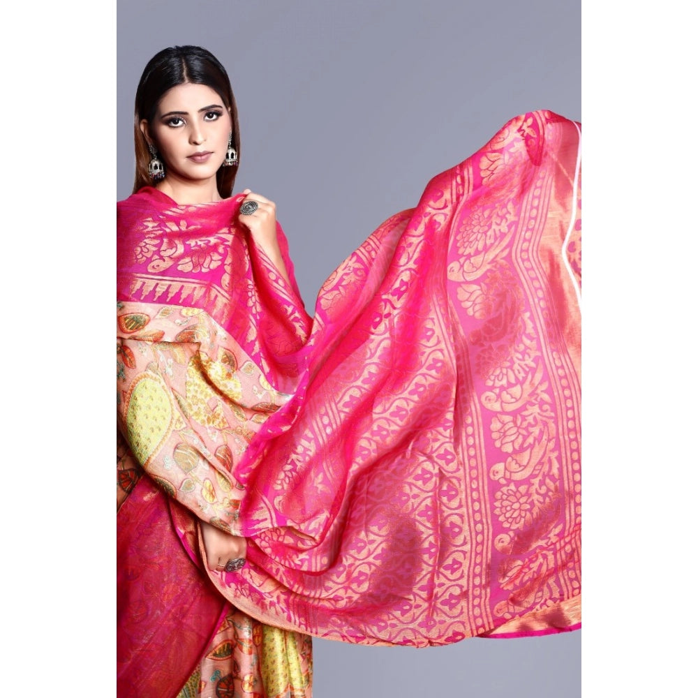 Viscose Rayon Printed Saree With Unstitched Blouse