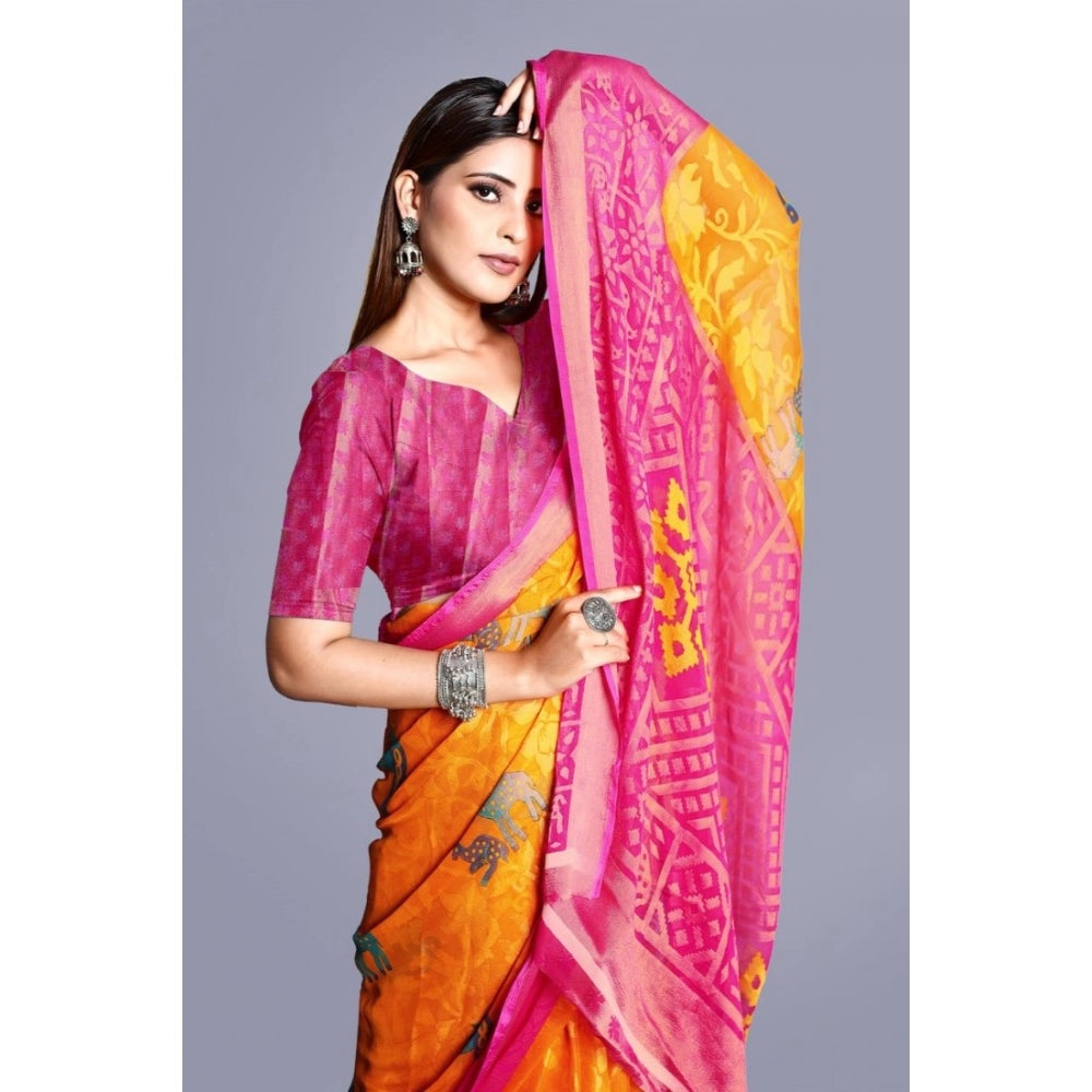 Viscose Rayon Printed Saree With Unstitched Blouse