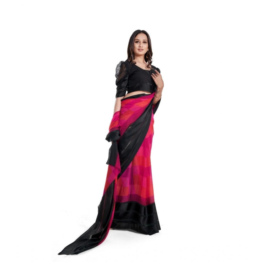 Sattin Patta Printed Saree With Unstitched Blouse