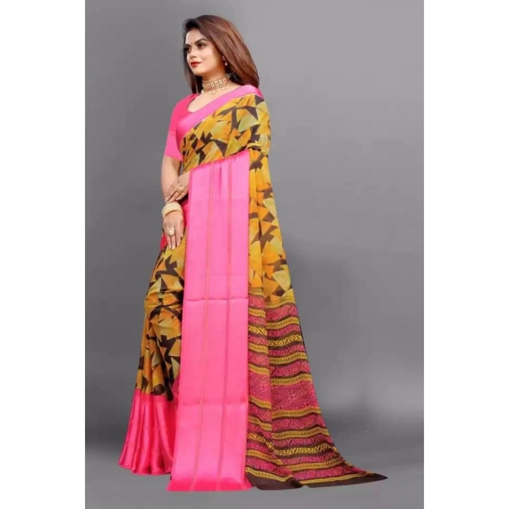 Sattin Patta Printed Saree With Unstitched Blouse