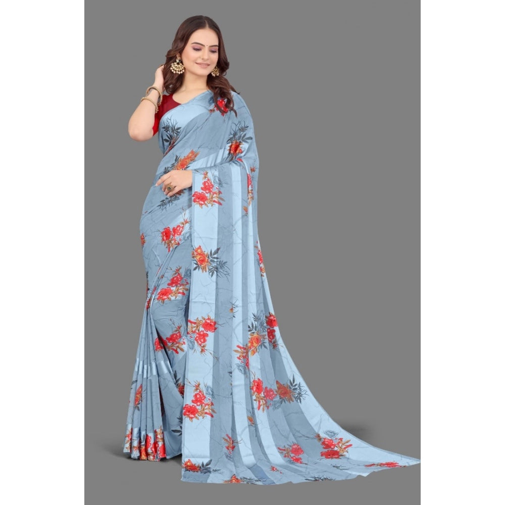 Sattin Patta Printed Saree With Unstitched Blouse