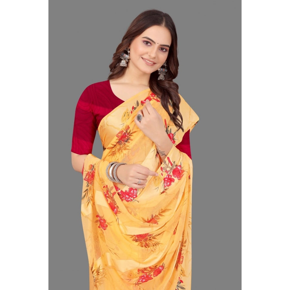 Sattin Patta Printed Saree With Unstitched Blouse