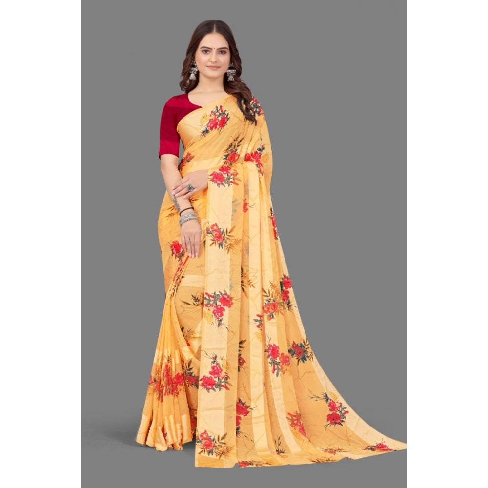 Sattin Patta Printed Saree With Unstitched Blouse